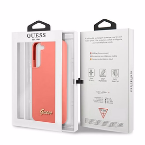 Guess GUHCS22MLSLMGFU S22+ S906 fuksija/fuksija kietas dėklas Silicone Script Metal Logo