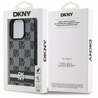DKNY Dėklas telefonui iPhone 16 Pro su patikrintu raštu ir spausdintomis juostelėmis - juodas