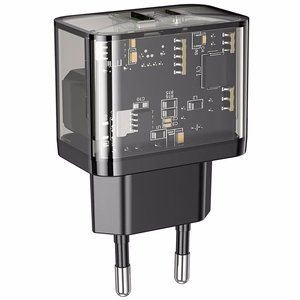 Įkroviklis telefonui Hoco USB A + USB C QC3.0 PD 3A 20W N34 skaidrus