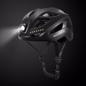 Rockbros ZK-077 dviratininko šalmas su integruotu daugiakrypčiu apšvietimu, 57-61 cm – juodas