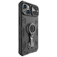 Nillkin CamShield Armor Pro dėklas iPhone 14 Plus dėklas šarvuotas dėklas su kameros apsauga ir žiediniu stovu juodas