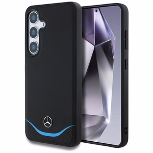 Mercedes Odinis Kontrastingas mėlynas Horizontalus kreivės Magnetinis dėklas Samsung Galaxy S25 - juodas