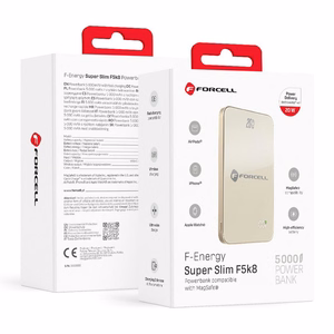 Išorinė baterija saderinta su MagSafe Forcell F-Energy SuperSlim F5K8 QC4.0 PD3.0 15W 5000 mAh titano dykumos spalva