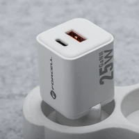 FORCELL F-ENERGY Mini GaN III VT-25B kelioninis įkroviklis su 1 x Type C + 1x USB A lizdais, PD QC4.0 25W baltas