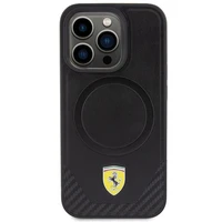Ferrari anglies pluošto metalo logotipas MagSafe dėklas iPhone 15 Pro – juodas