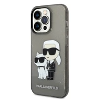 Karl Lagerfeld Blizgučiai Karl&Choupette dėklas telefonui iPhone 14 Pro - juodas