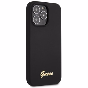 Dėklas Guess GUHCP13XLSLMGBK iPhone 13 Pro Max 6.7" juoda/juoda kietas dėklas Silikoninis Užrašas Auksinis Logotipas