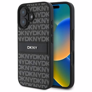 DKNY tekstūrinio rašto dryžuotas dėklas telefonui iPhone 16 - juodas