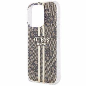 Guess IML 4G Gold Stripe dėklas telefonui iPhone 15 Pro - rudas