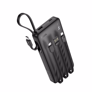Išorinė baterija Hoco 10000 mAh 2A su keturiais integruotais laidais USB A + USB C + Lightning + Micro USB J146 juoda