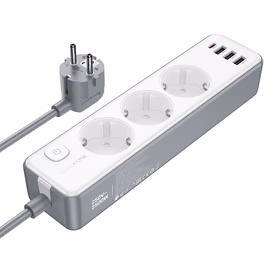 "Borofone" maitinimo juosta BAC9 - 3 lizdai 240V + 3xUSB + C tipo - PD 20W 2 metrai, juoda