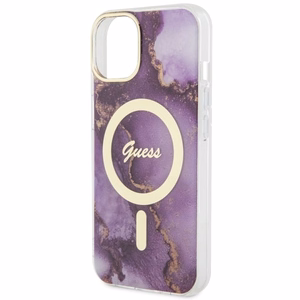 Guess GUHMP14SHTMRSU iPhone 14 6.1" violetinė/violetinė kietas dėklas Golden Marble Magnetinis