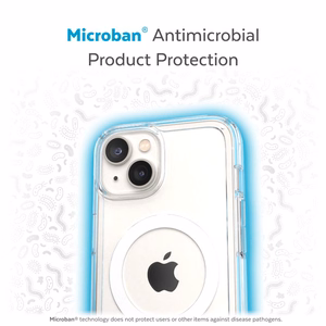 Speck Gemshell + MagSafe dėklas, skirtas iPhone 15 Plus / 14 Plus, su Microban antimikrobine apsauga, skaidrus