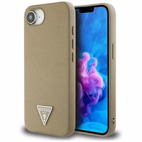Guess Grained Triangle MagSafe dėklas telefonui iPhone 16e - ruda