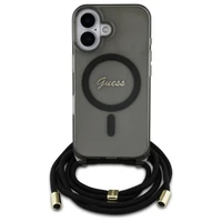 Guess Crossbody Cord Script Magnetinis dėklas iPhone 16 - juodas