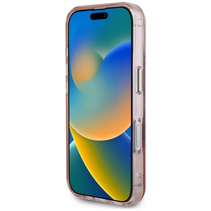 Guess IML Metal Mountain Logo Magnetinis iPhone 16 dėklas - rožinė