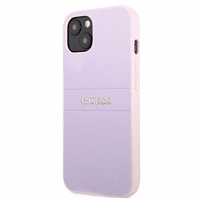 Guess GUHCP13SPSASBPU iPhone 13 mini 5.4 dėklas telefonui, violetinis, Saffiano su įspaustu ir metaliniu logotipu