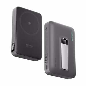Cuktech WPB100 išorinė baterija 10 000 mAh, Qi2, 30 W, su magnetiniu tvirtinimu ir stovu – juoda