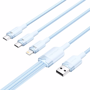 USB 2.0 A-3in1 3A kabelis Vention CTPLG 1,5 m (mėlynas)
