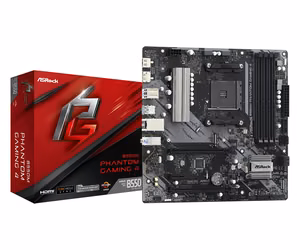 ASRock B550M Phantom Gaming 4 Motherboard, AMD B550, SAM4, MicroATX, DDR4, 4 Slots, 2xM.2