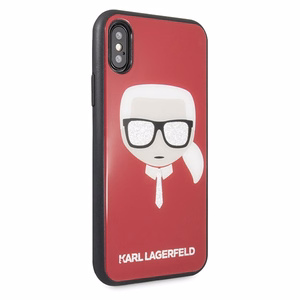 Karl Lagerfeld Ikoninis Blizgantis Karlo Galvos iPhone X / Xs Dėklas - raudona