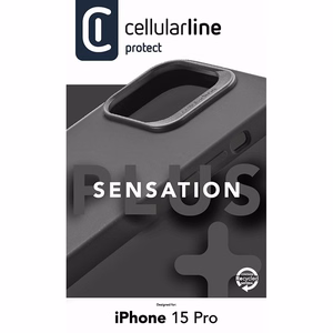 Cellularline Sensation Plus dėklas, skirtas iPhone 15 Pro, su medžiagoje integruota antibakterine „Microban“ technologija, juodas