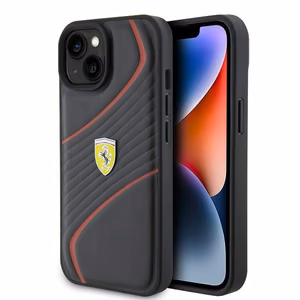 Ferrari FEHCP15SPTWK iPhone 15 6.1" juodas/juodas kietas dėklas Twist Metal Logo