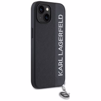 Karl Lagerfeld Saffiano Rhinestones & Charm dėklas telefonui iPhone 15 / 14 / 13 - juodas
