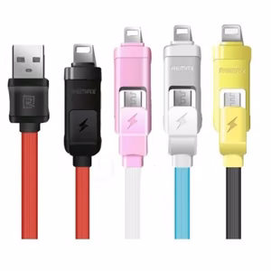 USB Laidas Remax International RC-27 geltonas 2in1 MicroUSB / Lightning 100cm