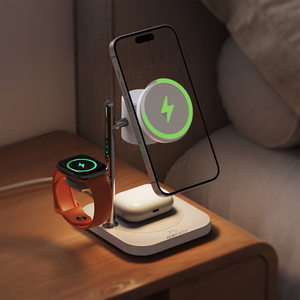 Acefast E39 Qi2.2 25W 4-in-1 belaidis stalinis įkroviklis telefonui, laikrodžiui ir ausinėms su naktiniu apšvietimu - baltas