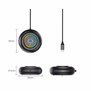 Orico YXR4-C3 RGB USB Hub 4-Port USB-A 3.0 with Audio/Microphone Port 1.8m - Black