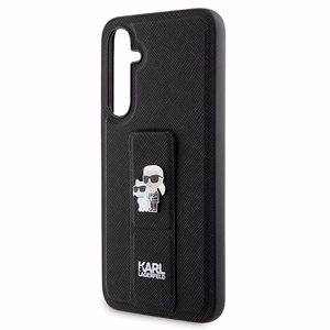 Karl Lagerfeld Gripstand Saffiano Karl&Choupette Pins dėklas Samsung Galaxy S23 FE - juodas