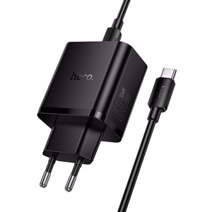 telefono įkroviklis Hoco 2x USB C + USB A QC3.0 PD 3A 65W + duomenų laidas USB C to USB C N75 juodas