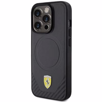 Ferrari anglies pluošto metalo logotipas MagSafe dėklas iPhone 15 Pro – juodas