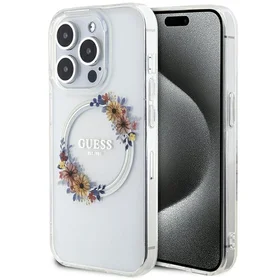 Guess IML Flowers Wreatch MagSafe dėklas telefonui iPhone 15 Pro Max - skaidrus