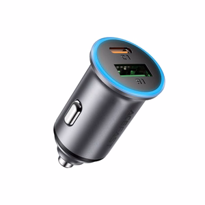 Automobilinis įkroviklis Acefast B15 65W USB-C/USB-A pilkas