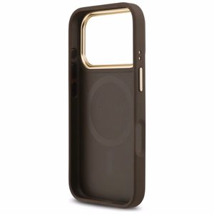 Guess 4G Strass Logo & Big Strap Metal Buttons MagSafe чехол iPhone 17 Pro коричневый
