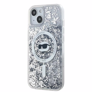 Karl Lagerfeld Skystas Blizgučiai Choupette galvos MagSafe dėklas iPhone 13 - permatomas