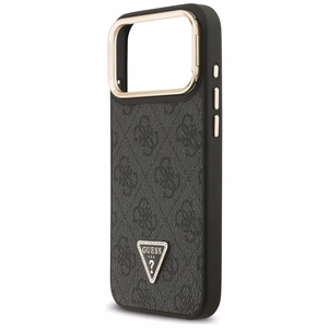 Guess 4G PU trikampio logotipo ir stovo magnetinis dėklas telefonui iPhone 17 Pro Max - juodas