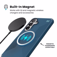 Speck Presidio2 Grip Magnet - Samsung Galaxy S26+ MagSafe dėklas (Deep Sea/sidabrinis Metallic/Spell mėlynas)