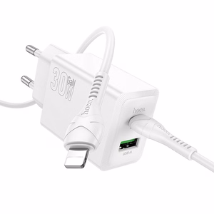 Įkroviklis telefonui Hoco USB A + USB C QC3.0 PD AFC 3A 30W + kabelis USB C į USB C N71 baltas