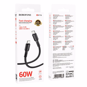 USB kabelis Borofone BX116 60W USB-C to USB-C 1.0m juodas