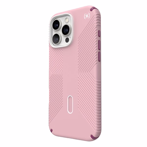 Speck Presidio2 Grip ClickLock & MagSafe dėklas, skirtas iPhone 16 Pro Max, „Wednesday Pink“ / „Boysenberry Purple“ / baltas