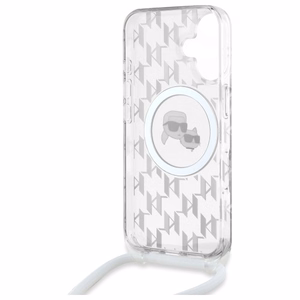 Karl Lagerfeld IML per petį monograminis Karl ir Choupette galvos MagSafe iPhone 16 dėklas - skaidrus