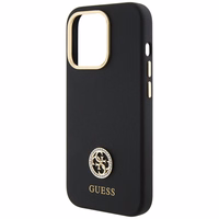 Guess silikoninis Logo Strass 4G dėklas telefonui iPhone 15 Pro Max - juodas