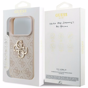 GUESS GUE005597 (4G PU Big Logo) dėklas, skirtas iPhone 18 Pro / 17 Pro, spalva – rožinė