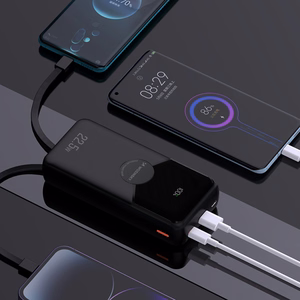 Wozinsky WFC-15B 20000mAh 22.5W išorinė baterija, PD20W, integruoti Lightning ir USB-C laidai, juoda