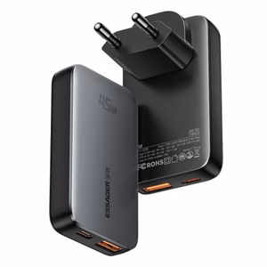 Įkroviklis Essager GaN Ultra juodas 45W (1xPD / 1xQC3.0)