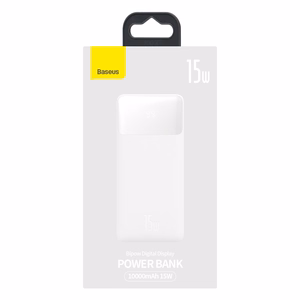 Baseus Bipow išorinė baterija su ekranu 10000mAh 15W balta (Overseas Edition) + USB-A - Micro USB kabelis 0.25m baltas (PPBD050002)
