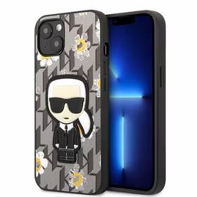 Karl Lagerfeld Gėlių Ikonik Karl dėklas telefonui iPhone 13 mini - pilkas